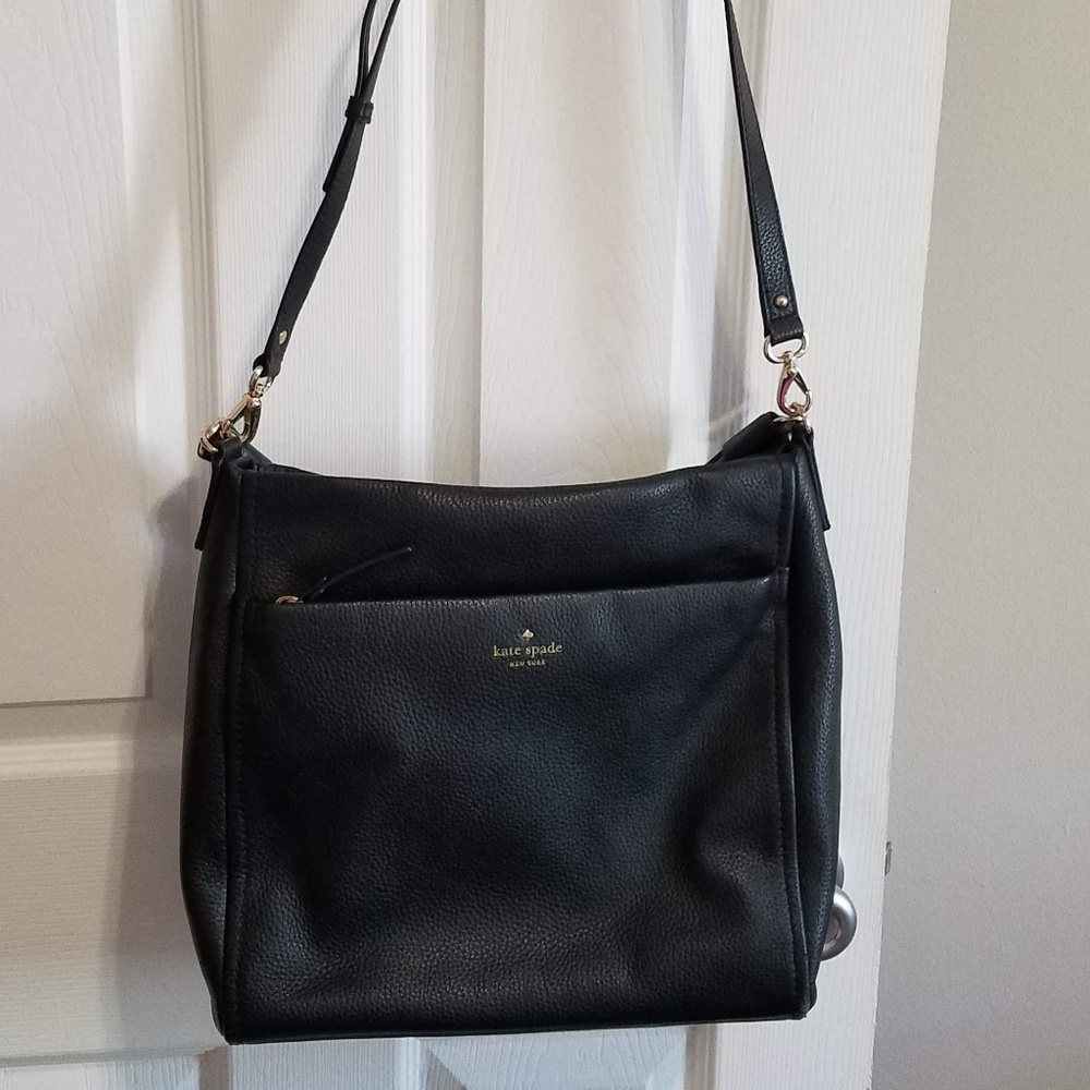 Kate Spade Black Leather Shoulder Bag Zipper Tote